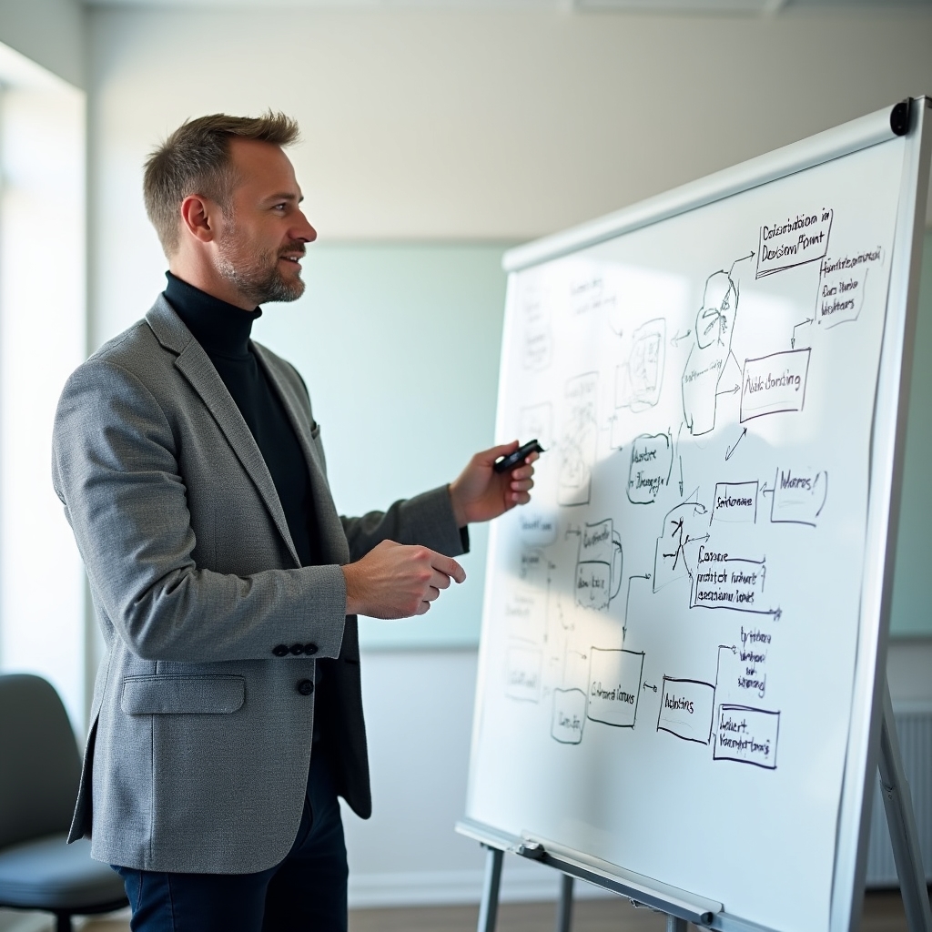 Consultant mapping strategy on whiteboard